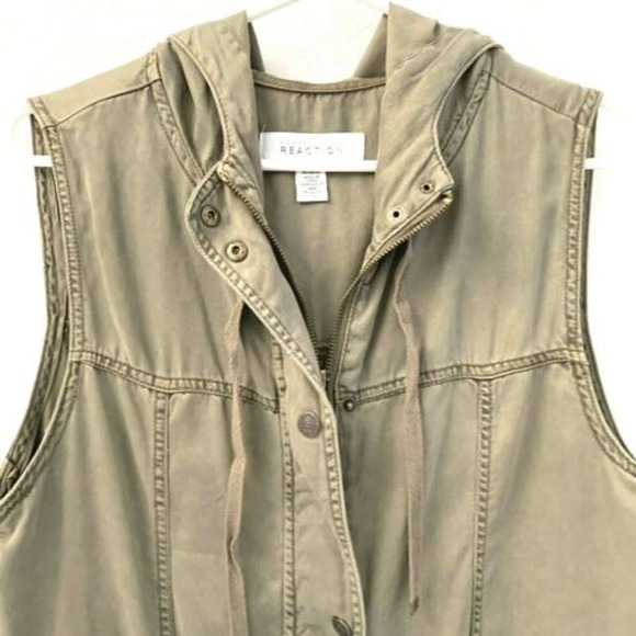 Kenneth Cole Military Green Hooded Sleeveless Vest Size Small - Picture 5 of 7